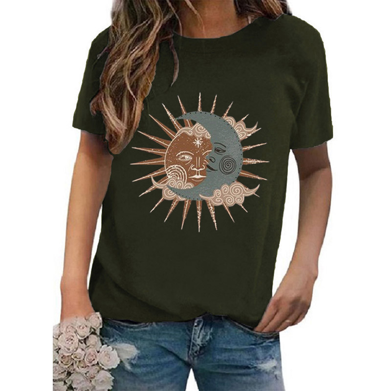 Women's T-shirt Short Sleeve T-shirts Printing Casual Vintage Style Sun Moon display picture 13