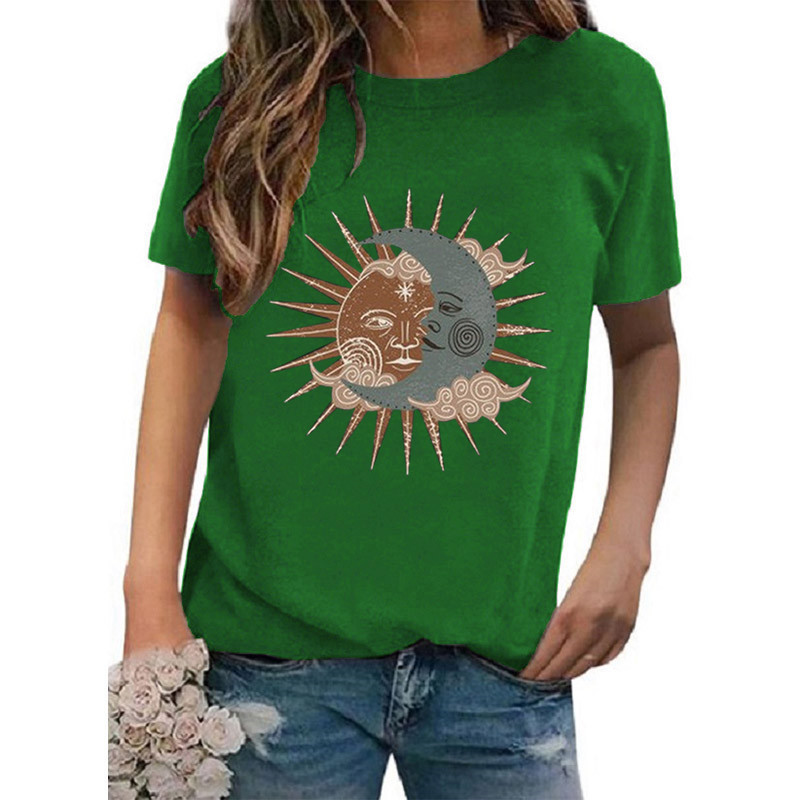 Femmes T-shirt Manche Courte T-shirts Impression Décontractée Style Vintage Soleil Lune display picture 14