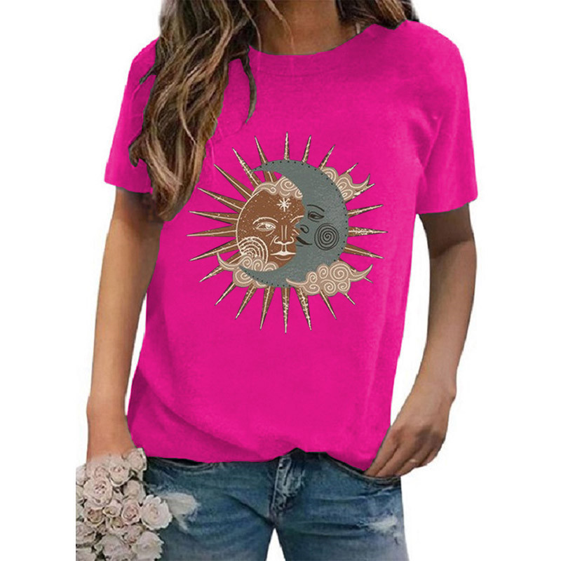 Femmes T-shirt Manche Courte T-shirts Impression Décontractée Style Vintage Soleil Lune display picture 15