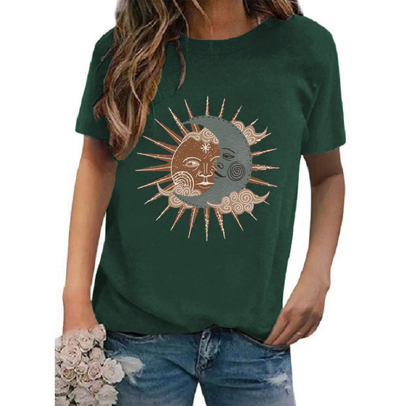 Femmes T-shirt Manche Courte T-shirts Impression Décontractée Style Vintage Soleil Lune display picture 16