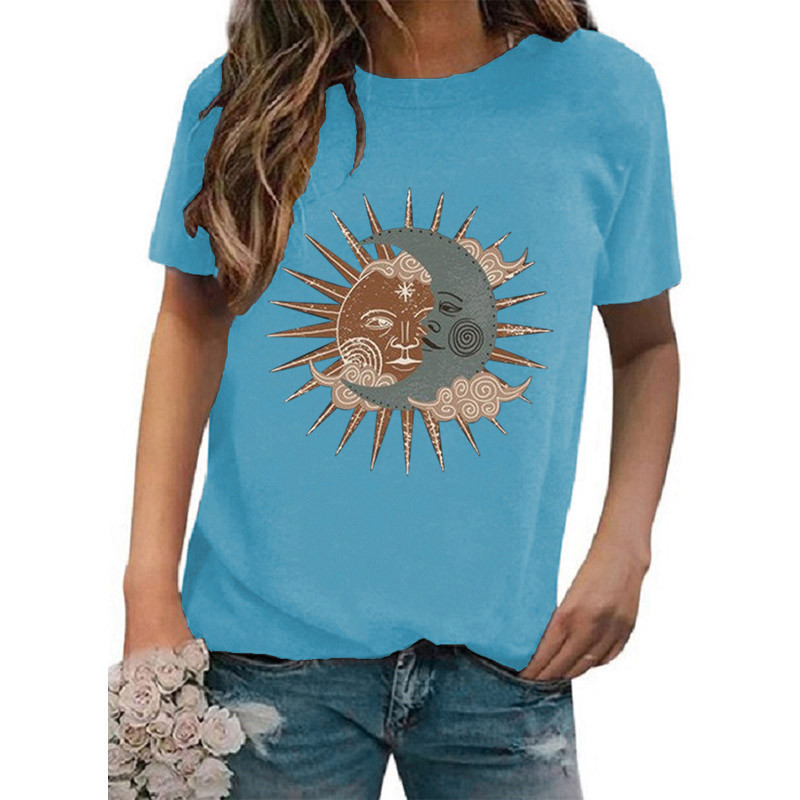 Women's T-shirt Short Sleeve T-shirts Printing Casual Vintage Style Sun Moon display picture 17