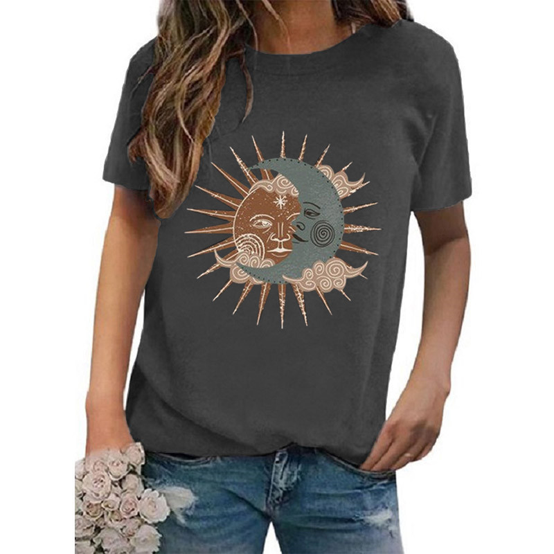 Mujeres Playeras Manga Corta Camisetas Impresión Casual Estilo Vintage Sol Luna display picture 18