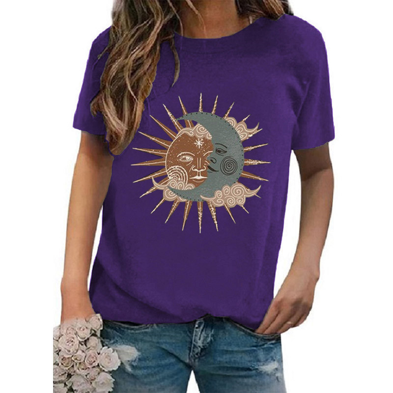Women's T-shirt Short Sleeve T-shirts Printing Casual Vintage Style Sun Moon display picture 19