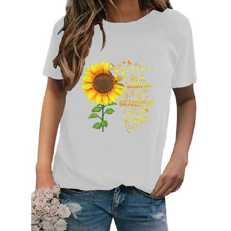 Frau T-shirt Kurzarm T-shirts Drucken Lässig Sonnenblume Brief Schmetterling display picture 1