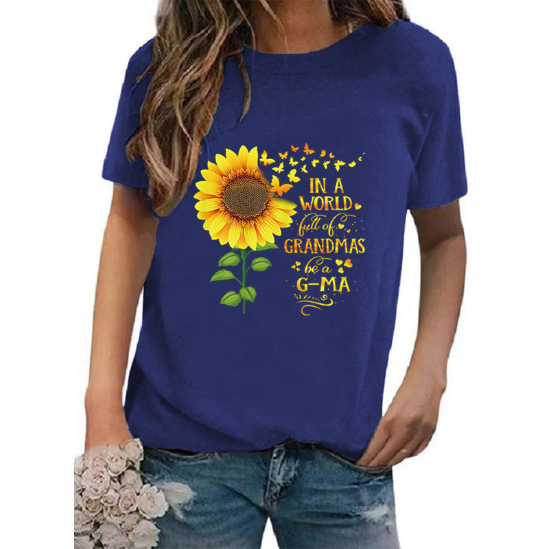 Frau T-shirt Kurzarm T-shirts Drucken Lässig Sonnenblume Brief Schmetterling display picture 2