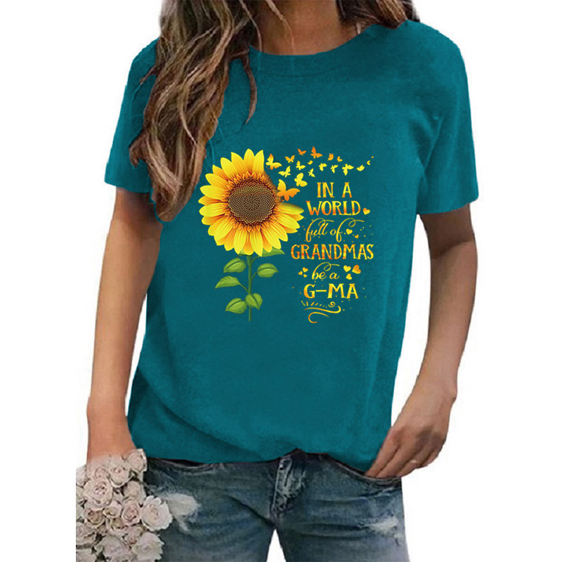 Women's T-shirt Short Sleeve T-shirts Printing Casual Sunflower Letter Butterfly display picture 3