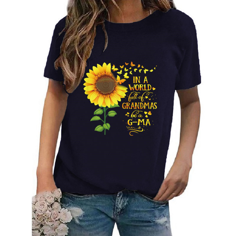 Frau T-shirt Kurzarm T-shirts Drucken Lässig Sonnenblume Brief Schmetterling display picture 4