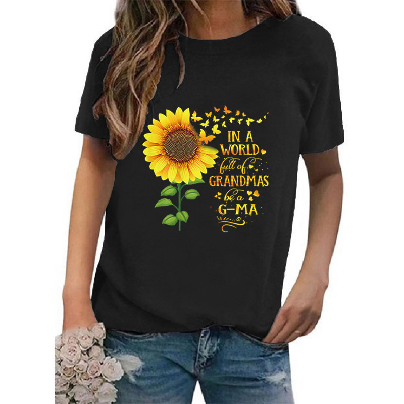 Women's T-shirt Short Sleeve T-shirts Printing Casual Sunflower Letter Butterfly display picture 7