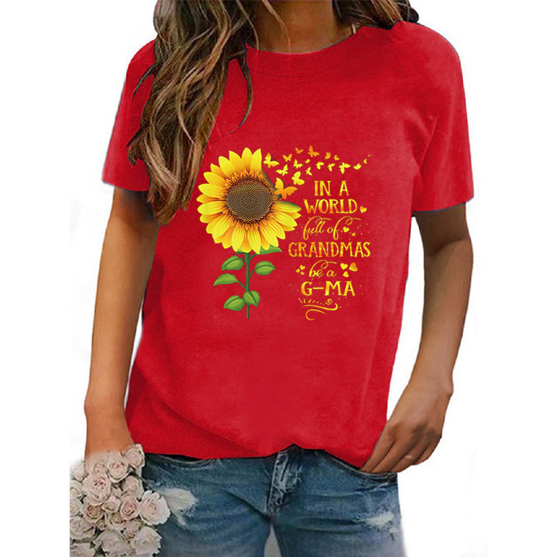 Frau T-shirt Kurzarm T-shirts Drucken Lässig Sonnenblume Brief Schmetterling display picture 8