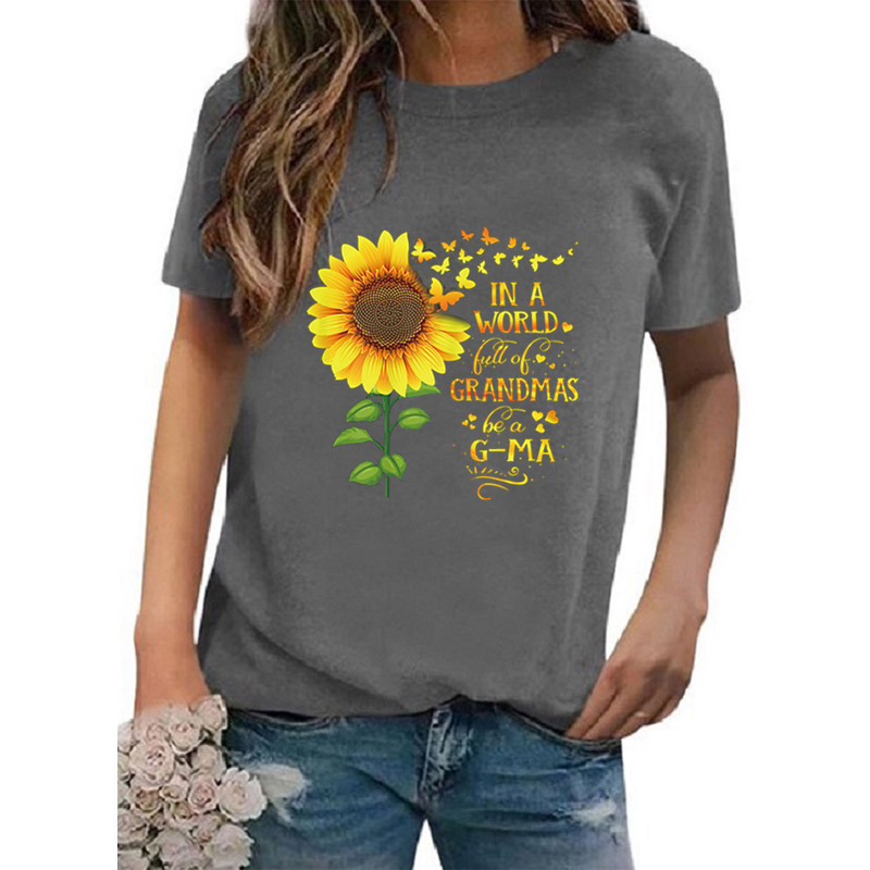 Women's T-shirt Short Sleeve T-shirts Printing Casual Sunflower Letter Butterfly display picture 10