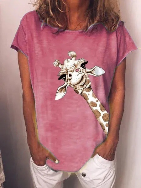 Frau T-shirt Kurzarm T-shirts Drucken Lässig Giraffe display picture 2