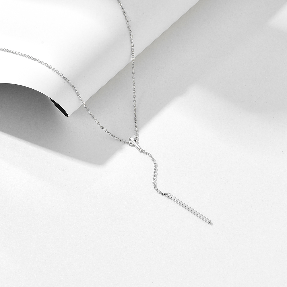 Ig-stil Rechteck Sterling Silber Überzogen Mit Rhodium Halskette Mit Anhänger In Masse display picture 6