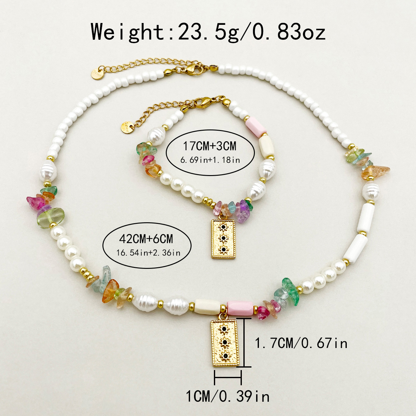 304 Stainless Steel Gold Plated Vintage Style Simple Style Beaded Plating Inlay Sun Natural Stone Rhinestones Pearl Bracelets Necklace display picture 3