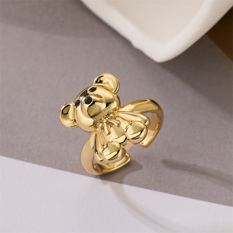 Luxurious Bear Heart Shape Copper Gold Plated Zircon Open Rings In Bulk display picture 3