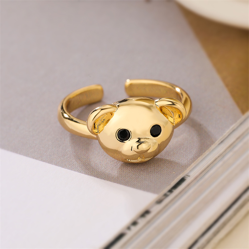 Luxurious Bear Heart Shape Copper Gold Plated Zircon Open Rings In Bulk display picture 1
