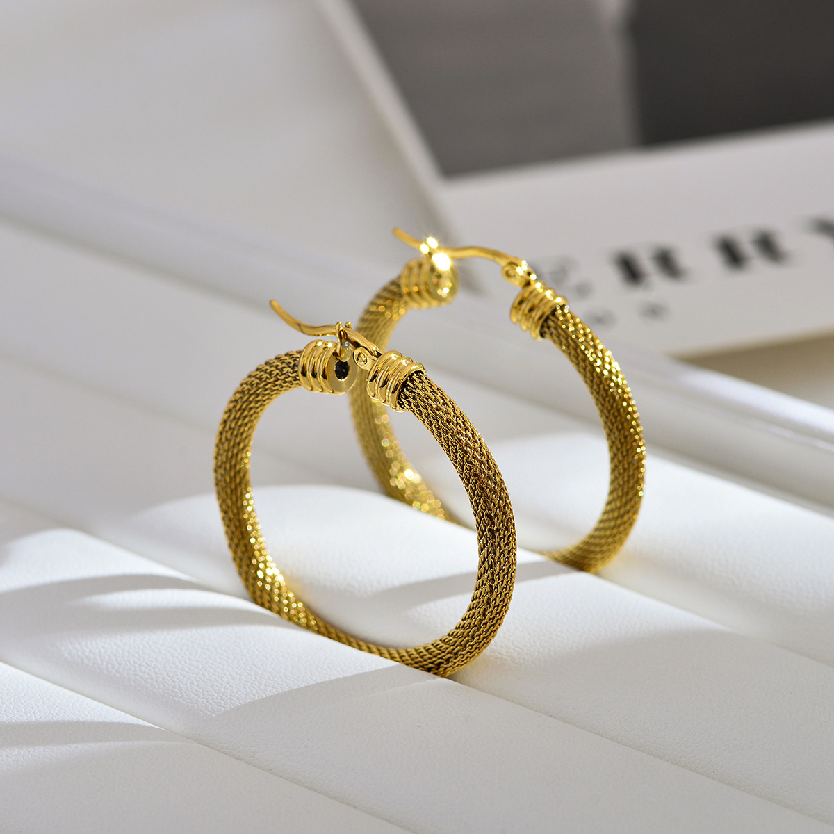 1 Pair Elegant Classic Style Solid Color Plating Stainless Steel 18k Gold Plated Hoop Earrings display picture 11
