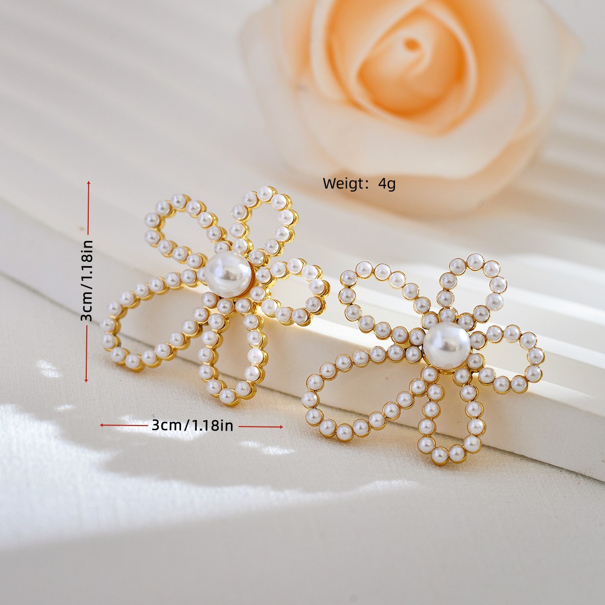 1 Paire Dame Style Coréen Fleur Incruster Acier Inoxydable Perle Boucles D'oreilles display picture 6