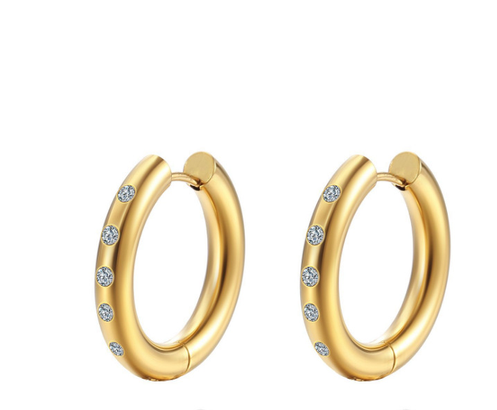1 Pair Simple Style Classic Style Solid Color Plating Inlay Titanium Steel Rhinestones 18k Gold Plated Earrings display picture 2