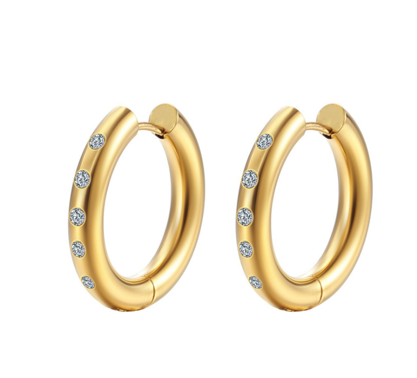 1 Pair Simple Style Classic Style Solid Color Plating Inlay Titanium Steel Rhinestones 18k Gold Plated Earrings display picture 3