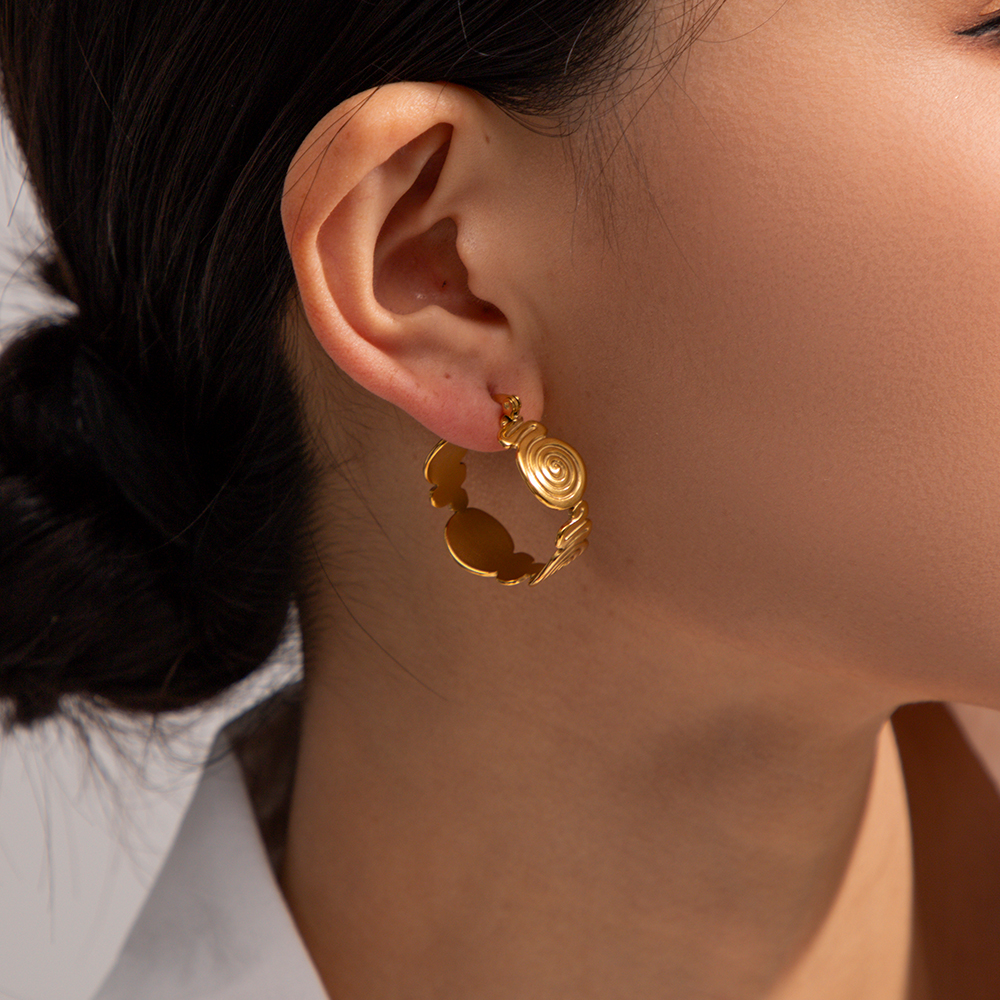 1 Pair IG Style Simple Style Swirl Pattern 316 Stainless Steel  18K Gold Plated Earrings display picture 8