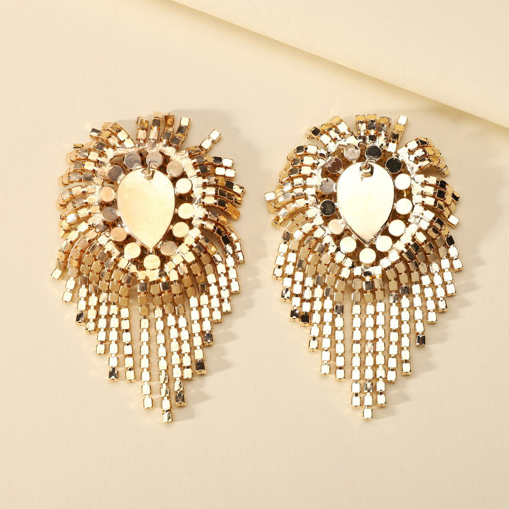 1 Pair Simple Style Geometric Solid Color Tassel Plating Inlay Copper Alloy Rhinestones Drop Earrings display picture 7