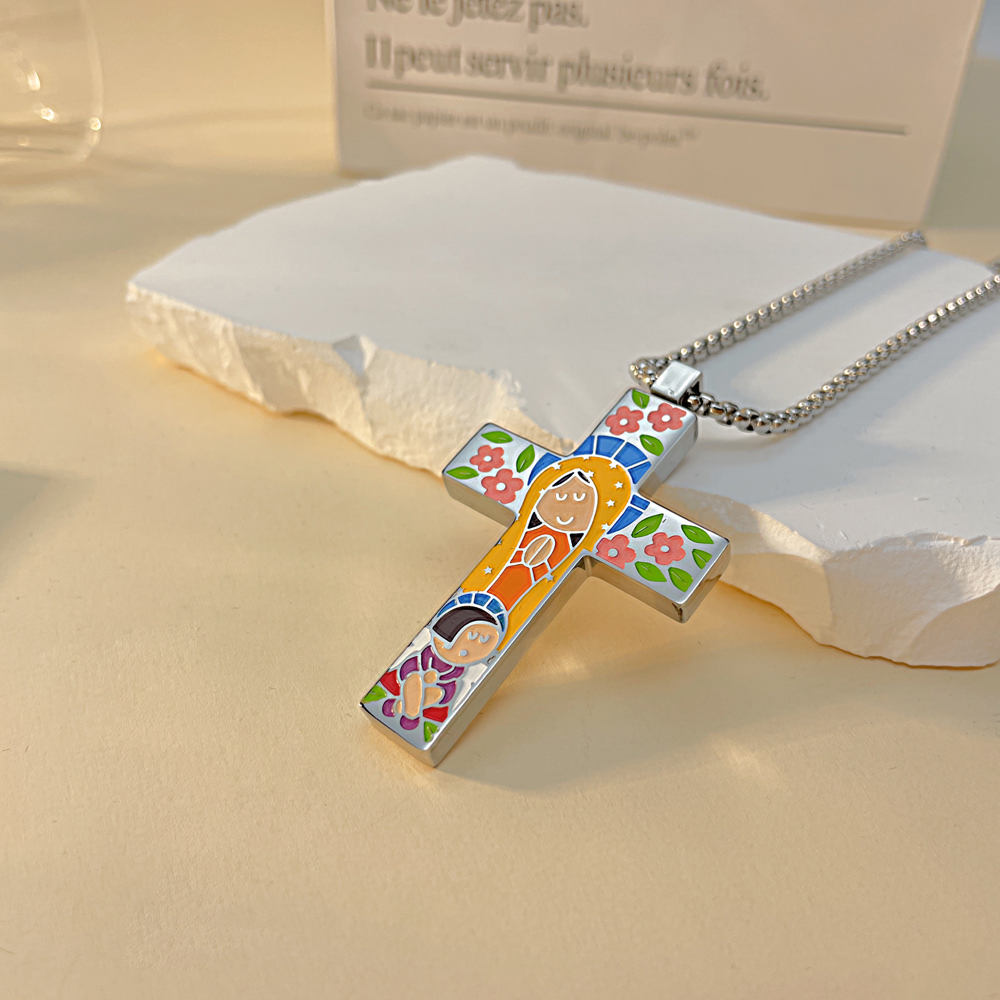 Casual Cross 304 Stainless Steel Enamel Men'S Pendant Necklace display picture 5