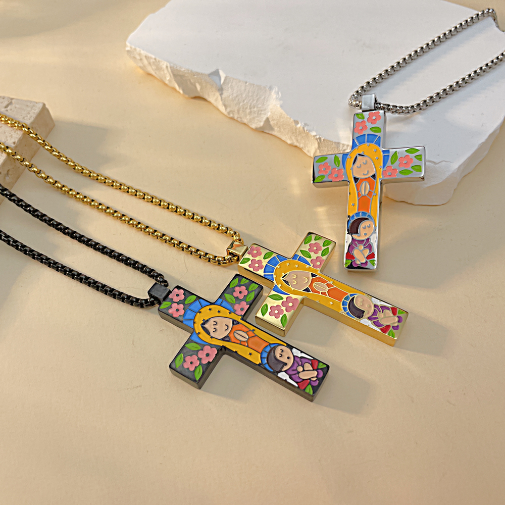Casual Cross 304 Stainless Steel Enamel Men'S Pendant Necklace display picture 7