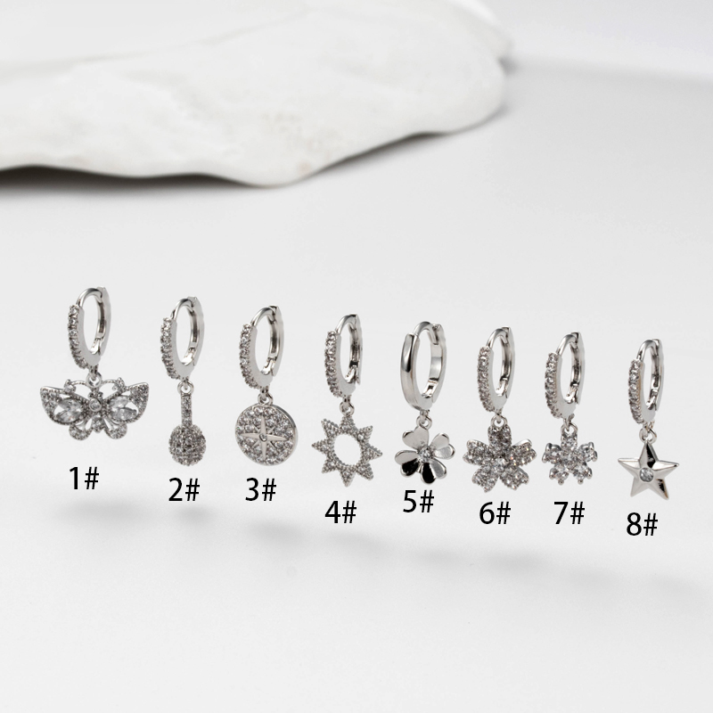 1 Piece Ear Cartilage Rings & Studs Simple Style Korean Style Geometric Flower Butterfly 316 Stainless Steel  Plating Inlay Zircon display picture 3