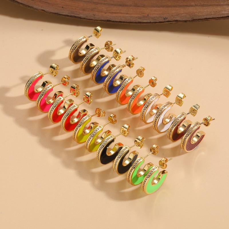 1 Pair Classic Style Streetwear Geometric Enamel Plating Inlay Copper Zircon 14k Gold Plated Ear Studs display picture 2