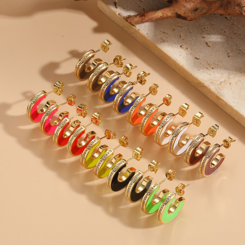 1 Pair Classic Style Streetwear Geometric Enamel Plating Inlay Copper Zircon 14k Gold Plated Ear Studs display picture 1