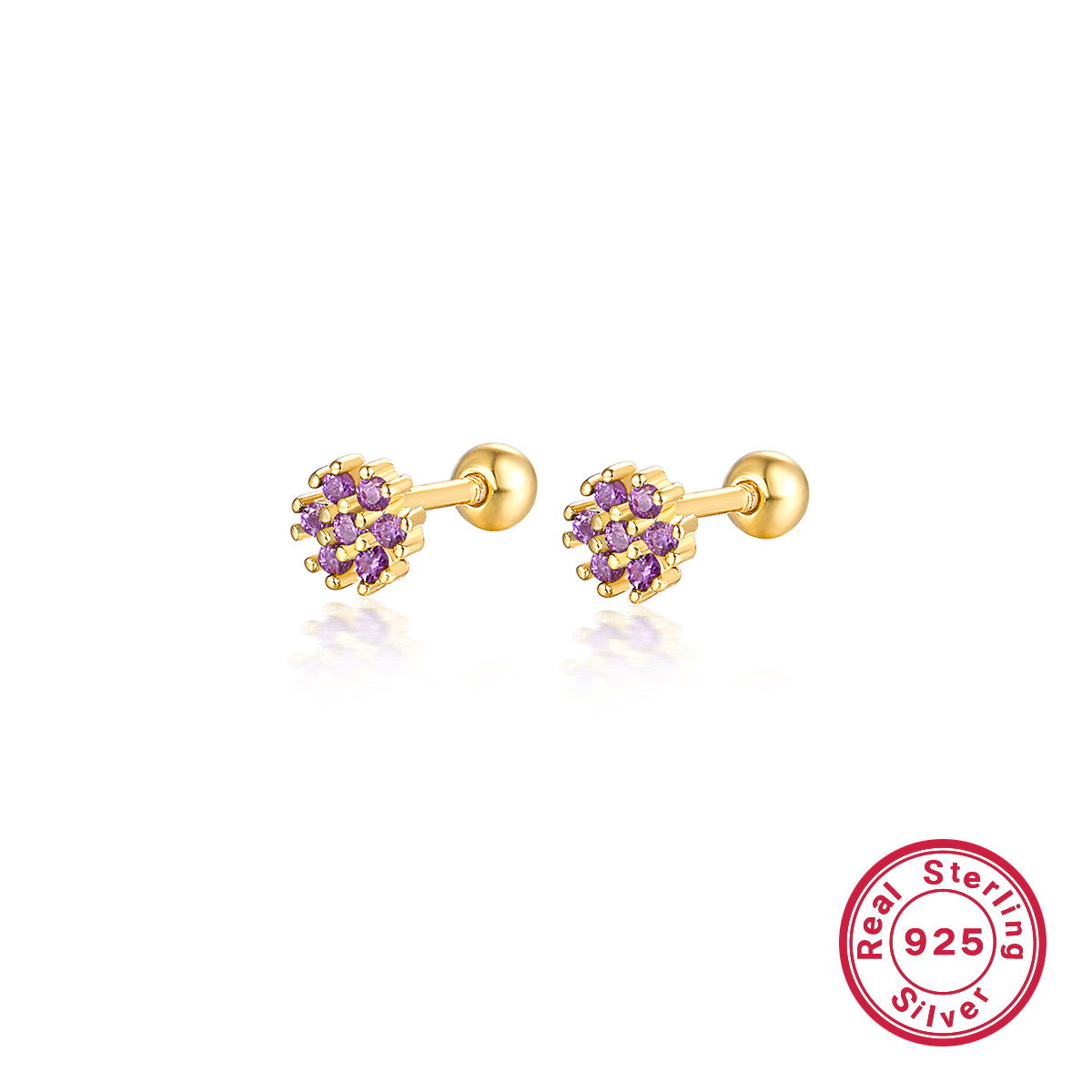 1 Pair Lady Flower Inlay Sterling Silver Zircon 18k Gold Plated White Gold Plated Ear Studs display picture 8