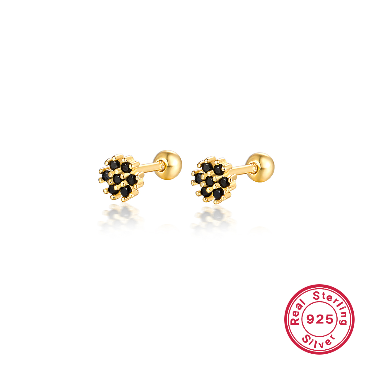1 Pair Lady Flower Inlay Sterling Silver Zircon 18k Gold Plated White Gold Plated Ear Studs display picture 7