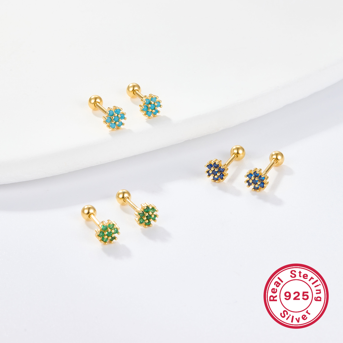 1 Pair Lady Flower Inlay Sterling Silver Zircon 18k Gold Plated White Gold Plated Ear Studs display picture 12