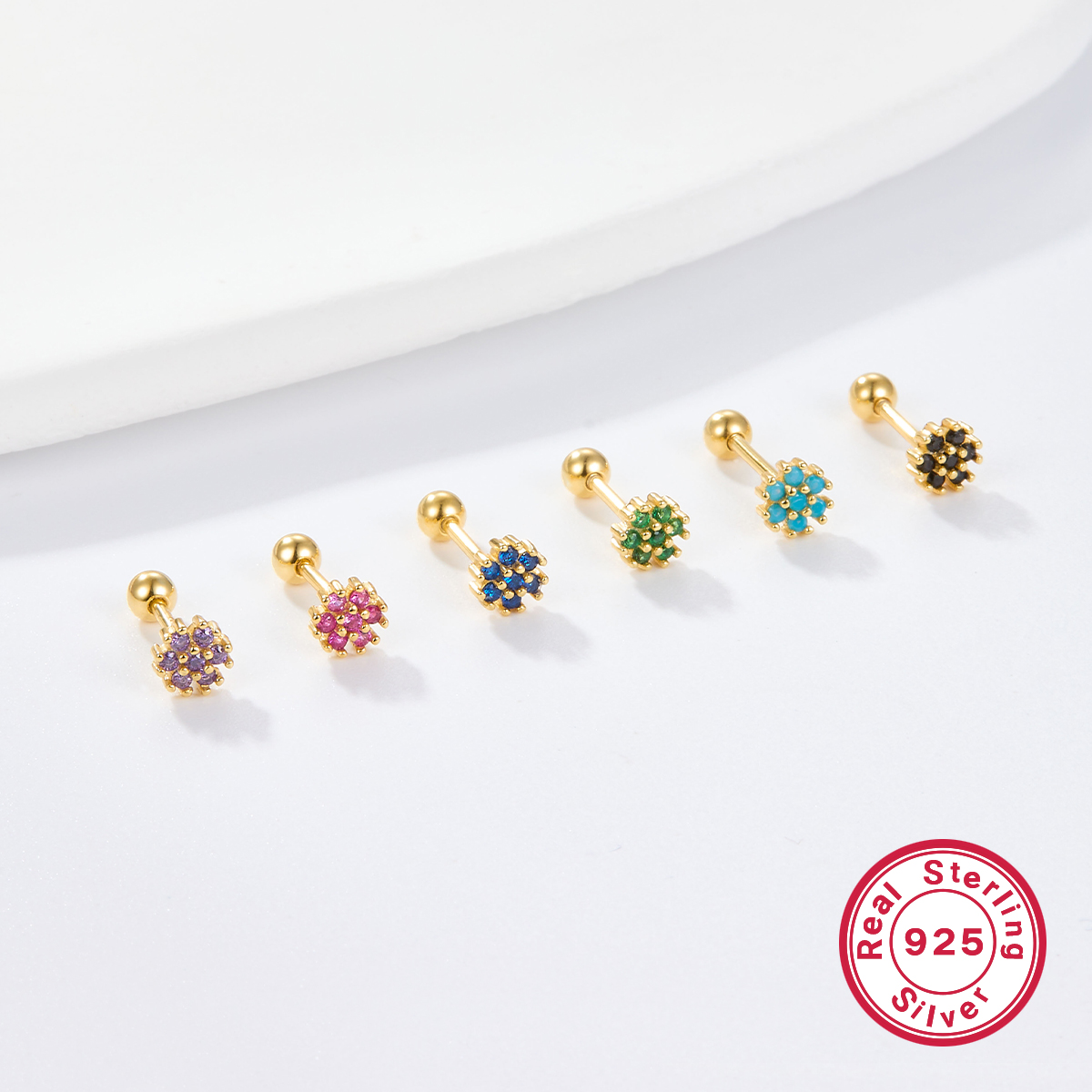 1 Pair Lady Flower Inlay Sterling Silver Zircon 18k Gold Plated White Gold Plated Ear Studs display picture 14