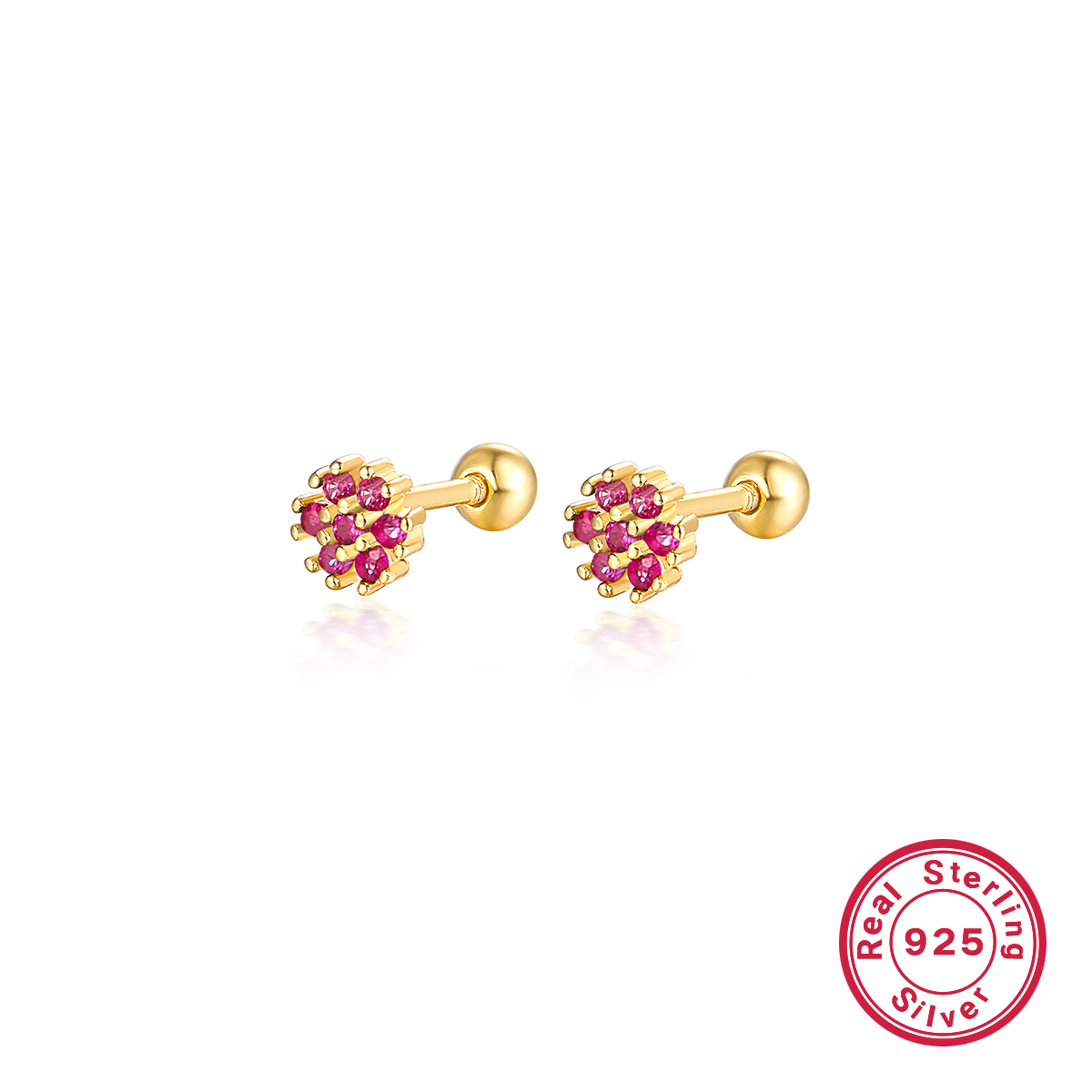 1 Pair Lady Flower Inlay Sterling Silver Zircon 18k Gold Plated White Gold Plated Ear Studs display picture 10