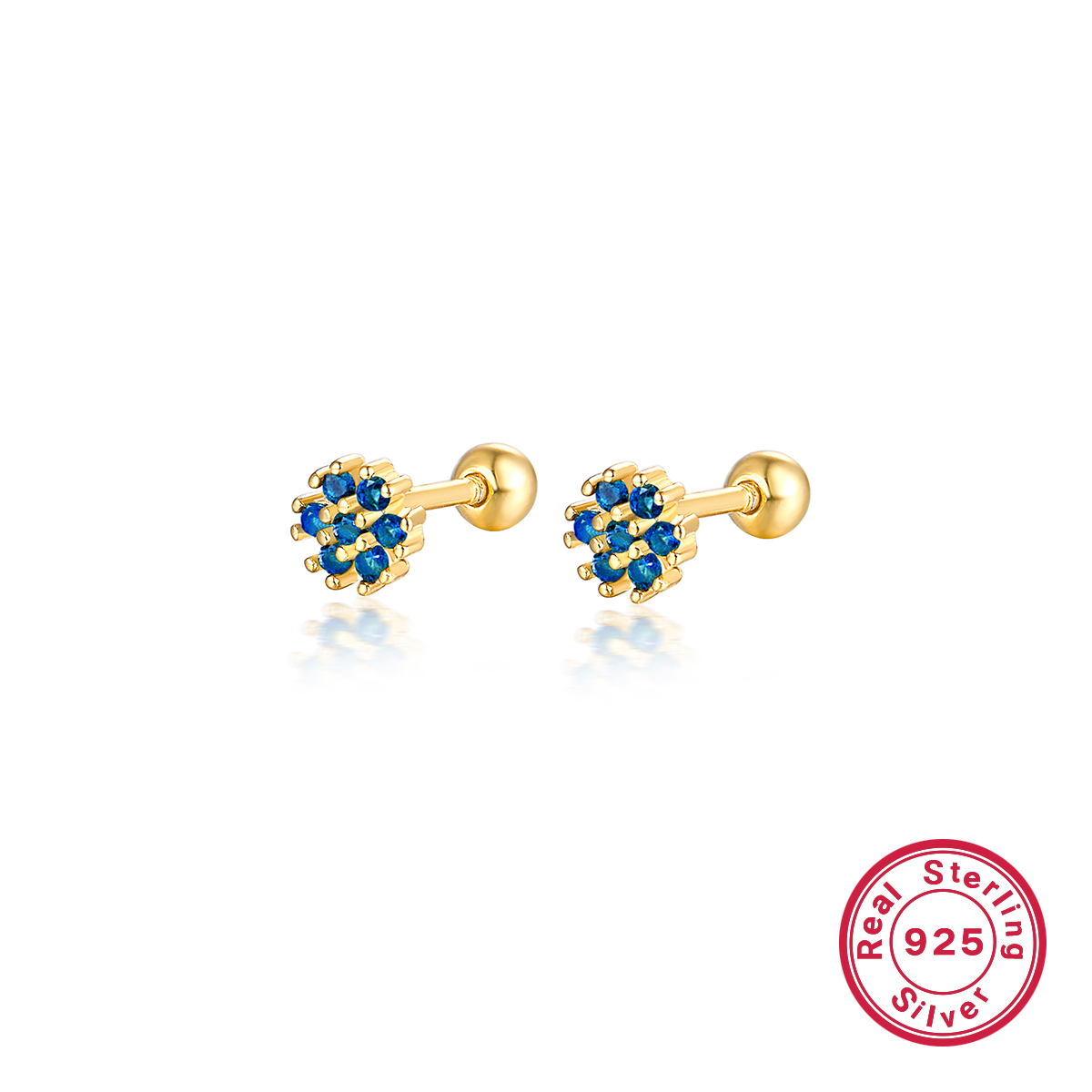 1 Pair Lady Flower Inlay Sterling Silver Zircon 18k Gold Plated White Gold Plated Ear Studs display picture 3