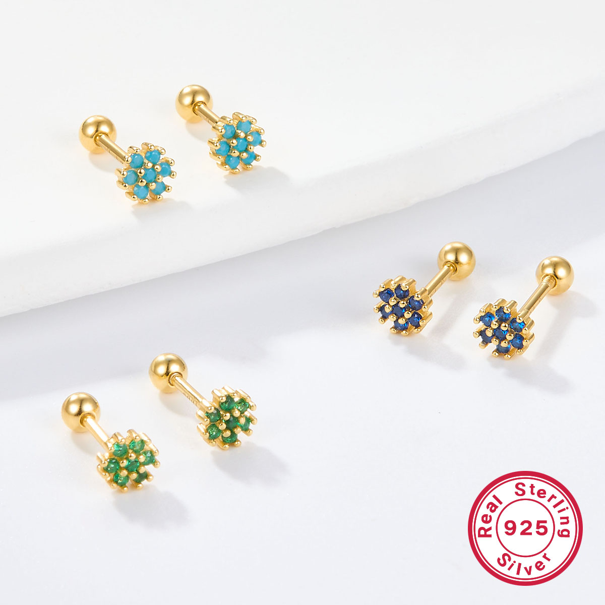 1 Pair Lady Flower Inlay Sterling Silver Zircon 18k Gold Plated White Gold Plated Ear Studs display picture 16