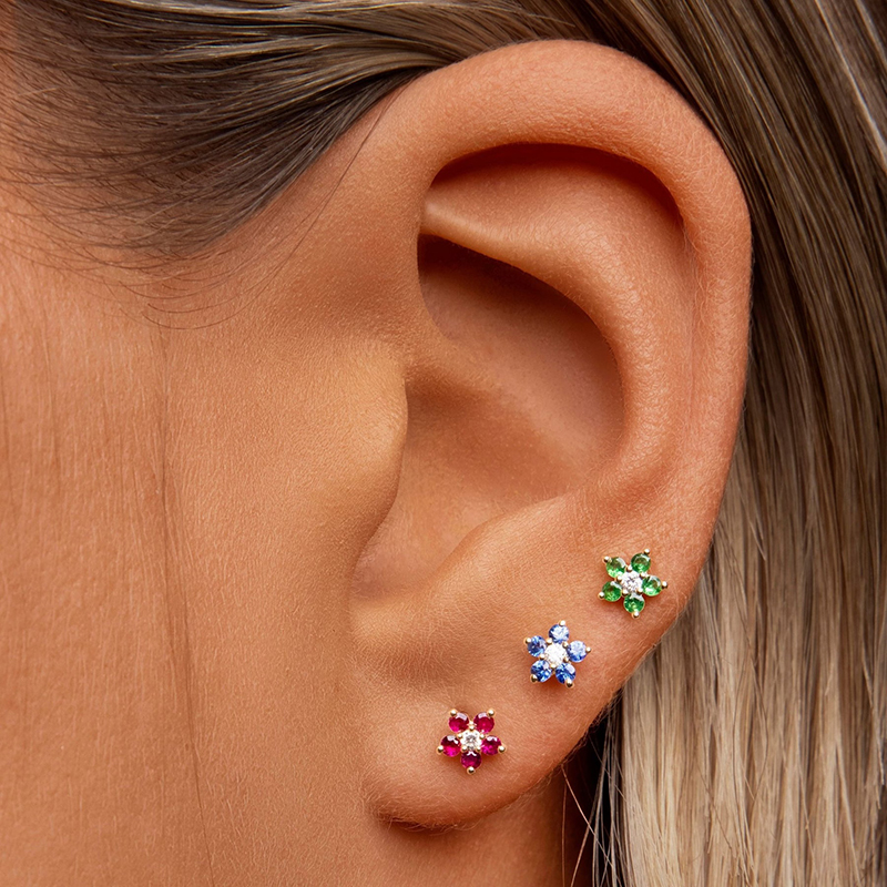 1 Pair Simple Style Flower Plating Inlay Copper Zircon White Gold Plated Gold Plated Ear Studs display picture 7
