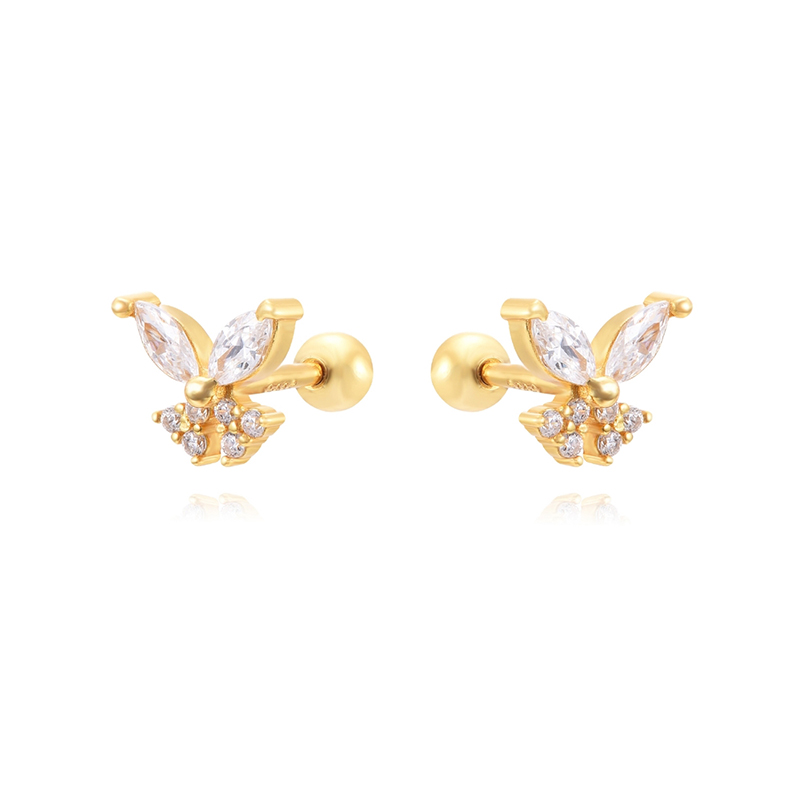 1 Paire Mignon Style Simple Papillon Placage Incruster Le Cuivre Zircon Or Blanc Plaqué Plaqué Or Boucles D'oreilles display picture 3