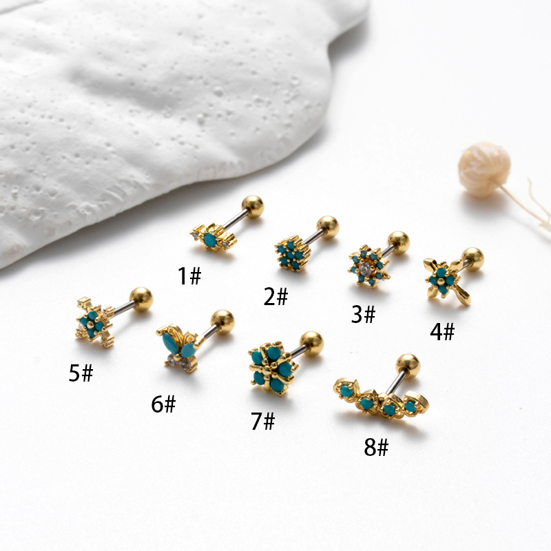1 Piece Vintage Style French Style Simple Style Flower Butterfly Snowflake Plating Inlay Copper Zircon Cartilage Earrings display picture 8