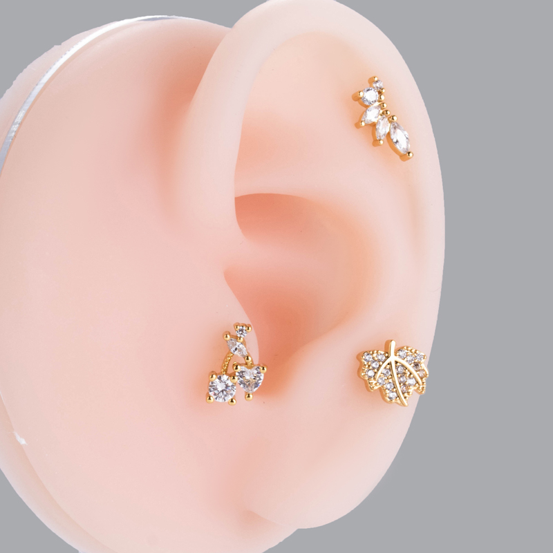 1 Piece French Style Simple Style Leaves Flower Butterfly Plating Inlay Copper Zircon Cartilage Earrings display picture 18