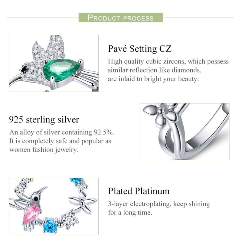 Cute Bird Sterling Silver Enamel Plating Inlay Zircon Gold Plated Platinum Plated Open Rings display picture 6