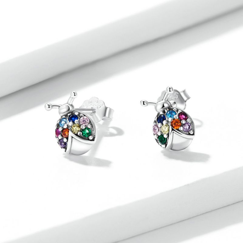 1 Pair Simple Style Beetles Inlay Sterling Silver Zircon Ear Studs display picture 1