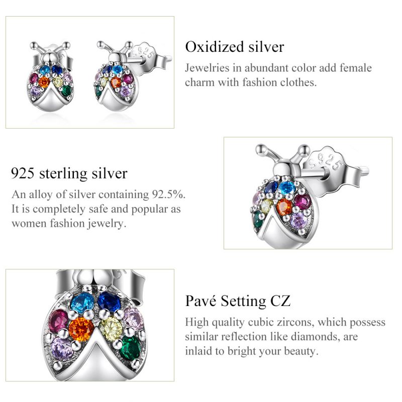 1 Pair Simple Style Beetles Inlay Sterling Silver Zircon Ear Studs display picture 2
