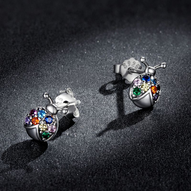 1 Pair Simple Style Beetles Inlay Sterling Silver Zircon Ear Studs display picture 5