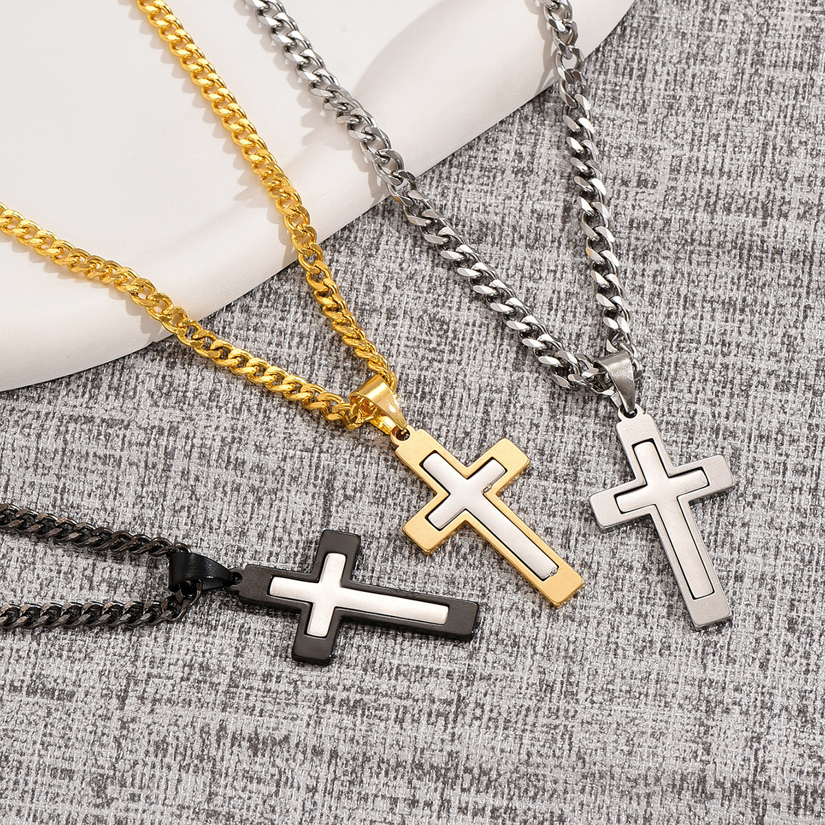 Casual Hip-hop Cross Stainless Steel Titanium Steel Plating Pendant Necklace display picture 3
