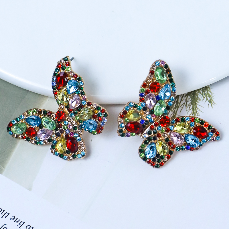 1 Paire Brillant Papillon Incruster Alliage Strass Boucles D'oreilles display picture 3