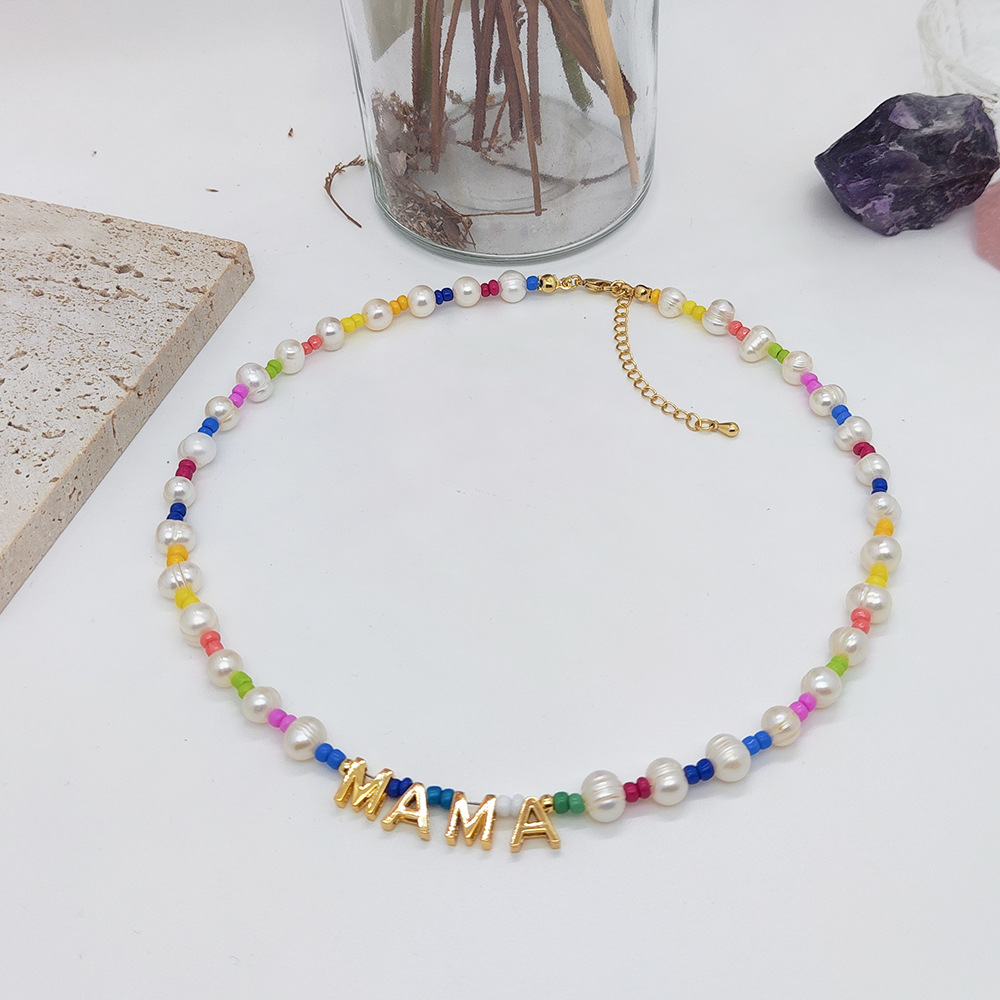 Ig Style Letter Fruit Freshwater Pearl Soft Clay Copper Beaded Knitting Plating 18k Gold Plated Necklace display picture 4