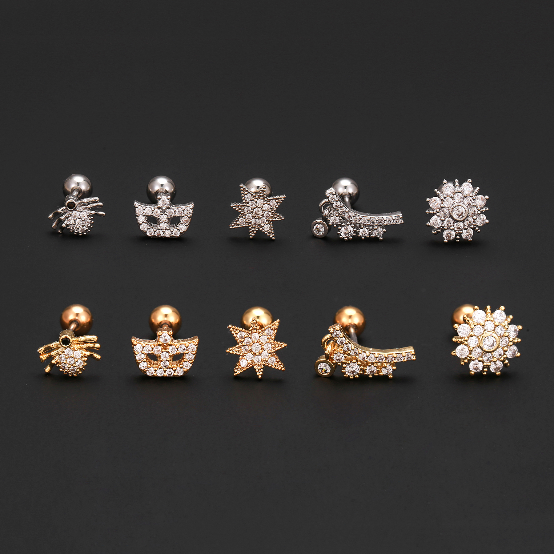1 Piece Ig Style Simple Style Star Flower Plating Inlay Brass Zircon 18k Gold Plated White Gold Plated Cartilage Earrings display picture 3