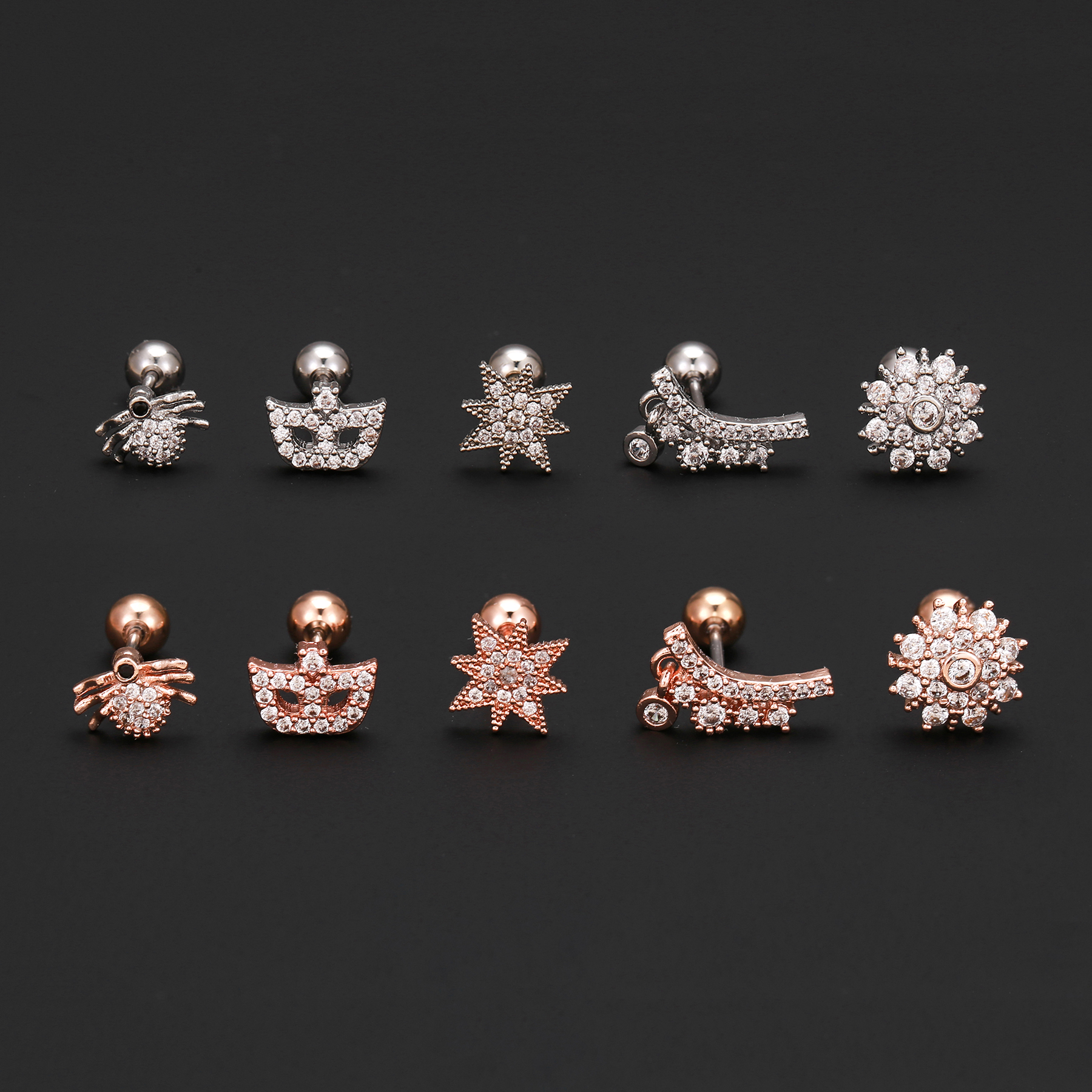 1 Piece Ig Style Simple Style Star Flower Plating Inlay Brass Zircon 18k Gold Plated White Gold Plated Cartilage Earrings display picture 2